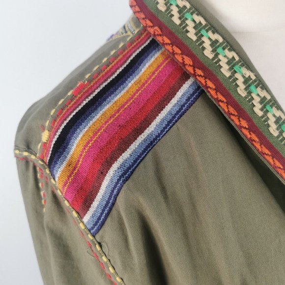 ZARA Green Mirrored Embroidered Tie Waist Boho Ethnic Jacket Small Fits 12 14 - Picture 5 of 9